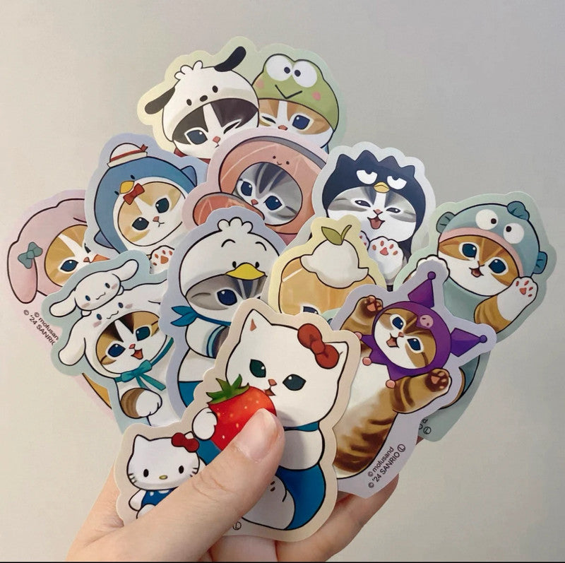 Mofusand x Sanrio characters PVC waterproof stickers - 24pcs