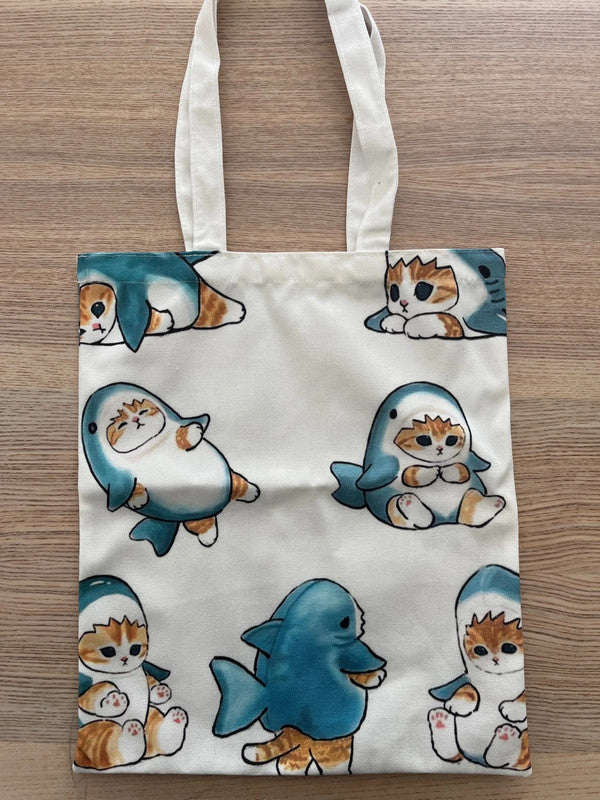 Mofusand shark cat tote bag