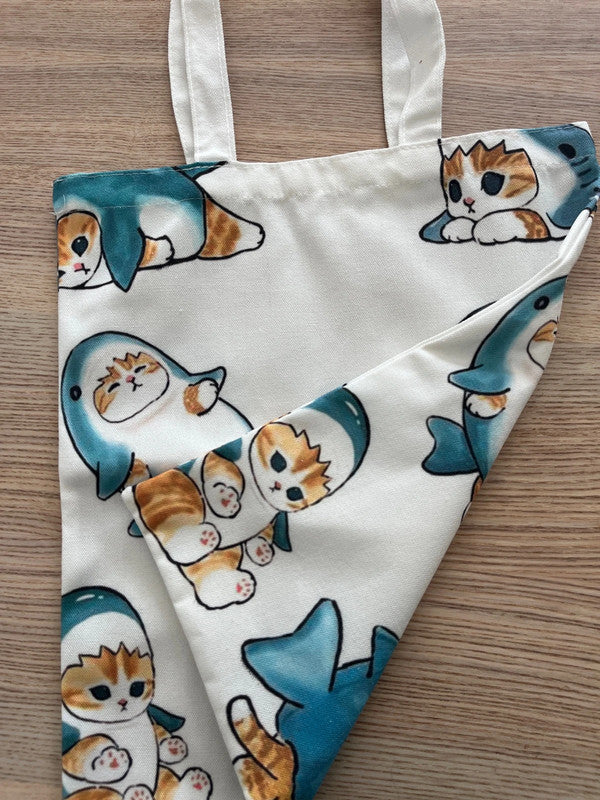 Mofusand shark cat tote bag